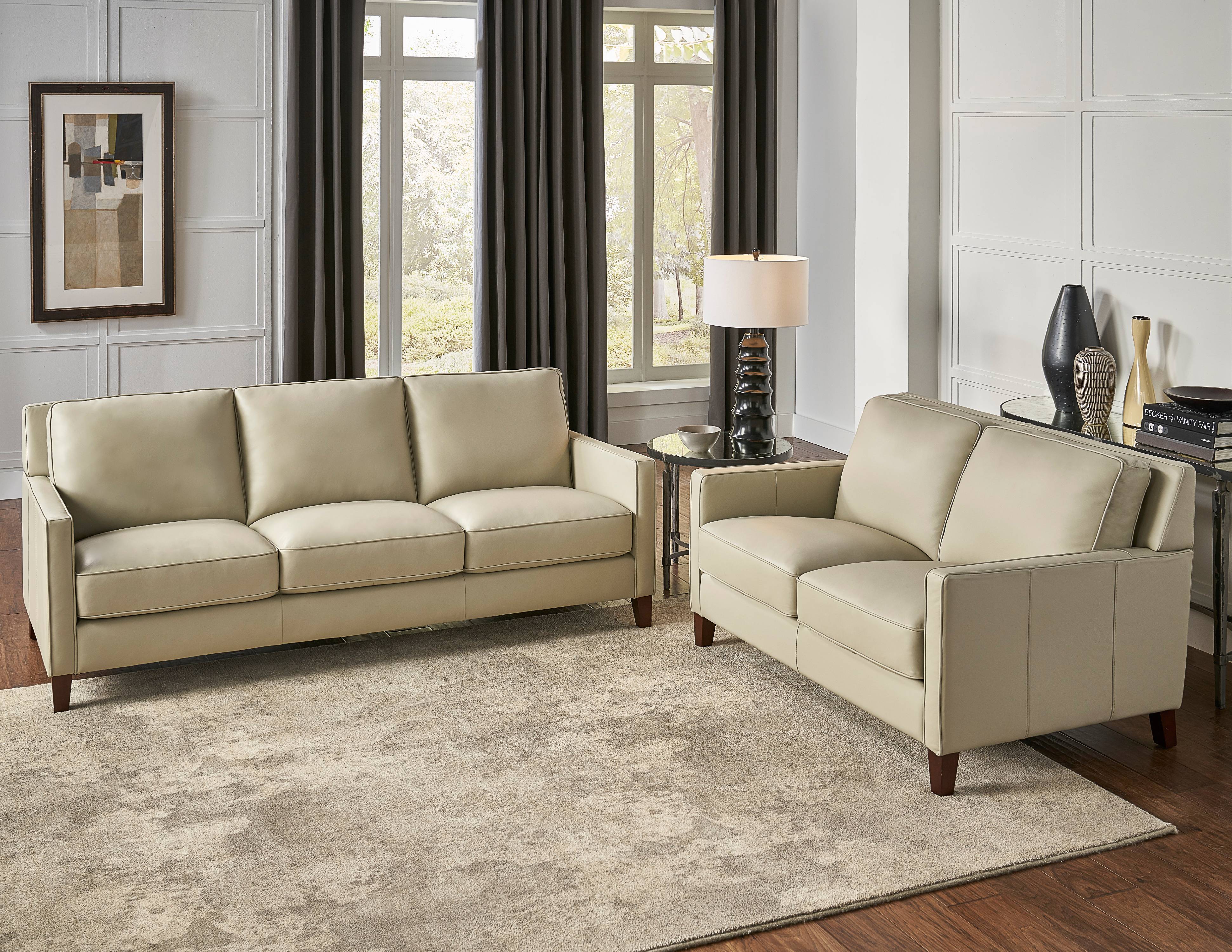 Hydeline Ashby Leather 2PC Sofa Set, Sofa and Loveseat, Ice