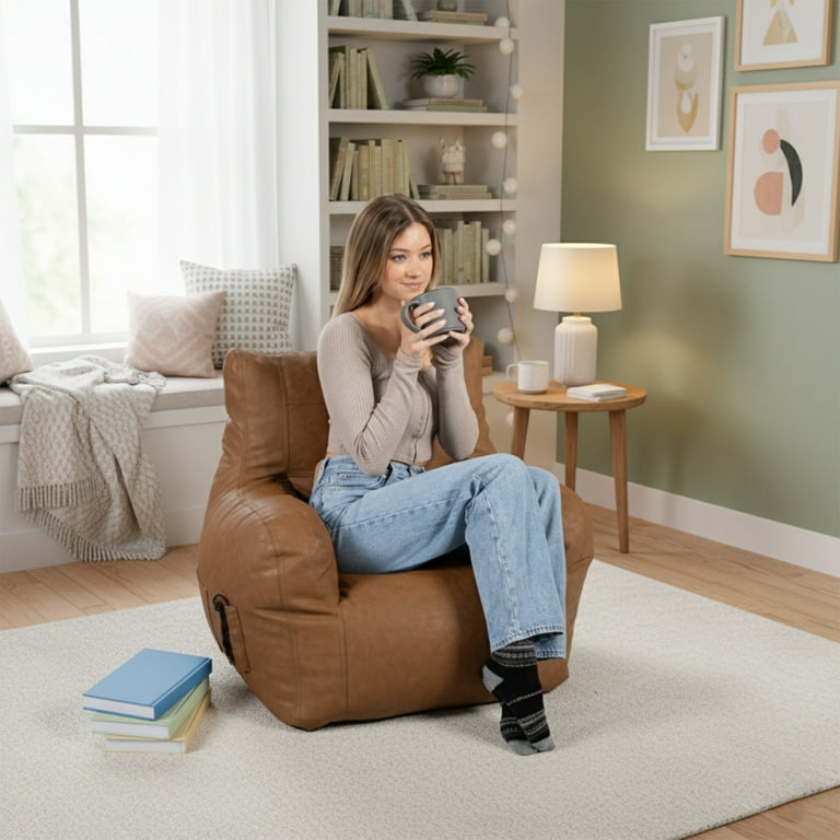 Big Joe, Dorm Bean Bag Chair, Caramel Vegan Leather, 3 ft Kids
