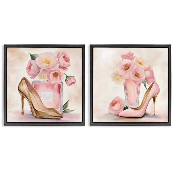 Stupell Industries Blush Pink Beauty 2 Piece Black Framed Floater Canvas Set, design by Kim Allen
