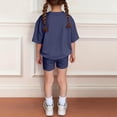 thumbnail image 4 of CPNG Girls Two Piece Sets Kids Solid Color Round-Necked Short Sleeve T-shirt and Elastic Waist Tight Shorts Summer Outfits(Navy,3-4 Years), 4 of 6