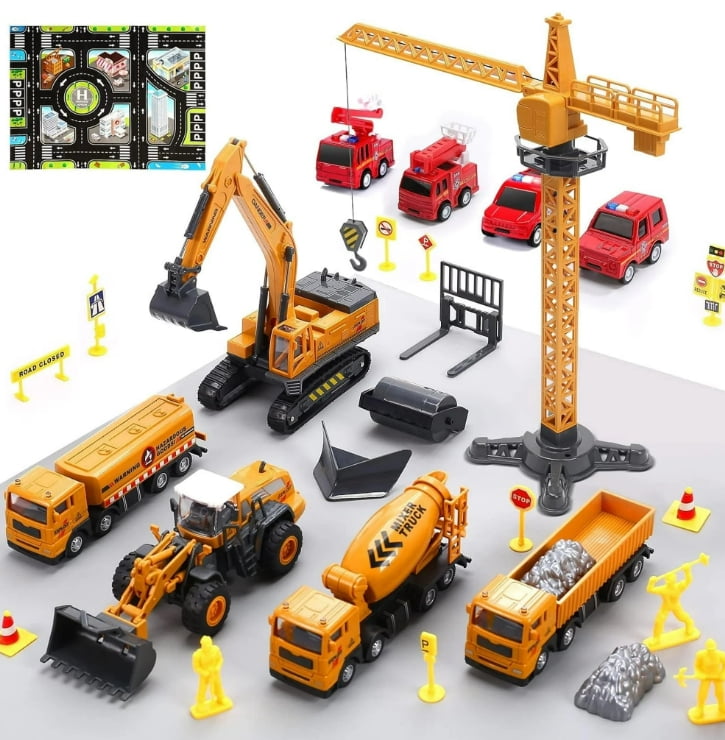 JoyStone Construction Vehicles Playset, Crane, Excavator, Cement