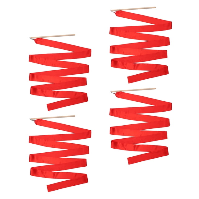 LIFKOME 4 Pcs Ruban Artistique de Danse Manche en Bois Rouge Soie pour Performances de Danse