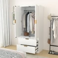 thumbnail image 4 of Lumiinofami 2 Door Armoire for Bedroom, Fluted Tall Wardrobe with 2 Drawers and Hanging Rod, Closet Storage Organizer, White, 4 of 10