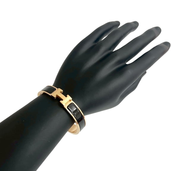 Pre-Owned HERMES Click H Bracelet/Bangle Accessory for Women, Gold/Black, 28150 (Good)