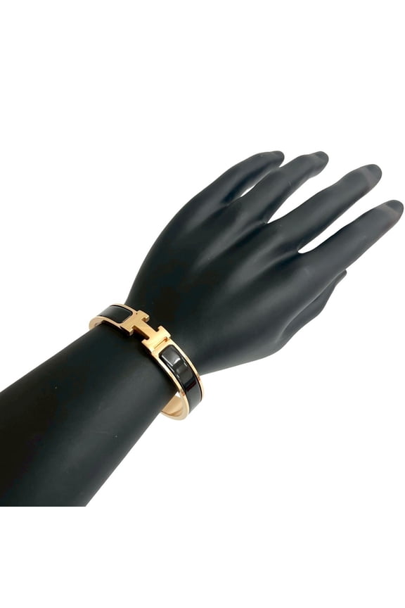 Pre-Owned HERMES Click H Bracelet/Bangle Accessory for Women, Gold/Black, 28150 (Good)