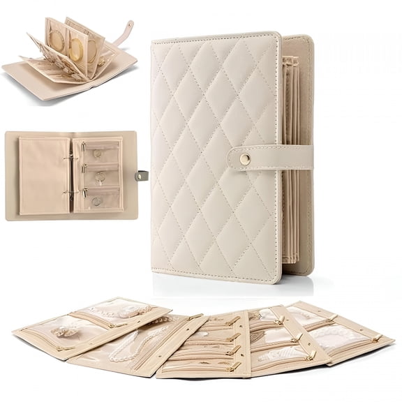 LAMIRO Leather Portable Jewelry Storage Book, Travel Jewelry Organizer Case, Jewelry Storage Binder with Clear Zipper Velvet Jewelry Pouches for Necklace, Earrings
