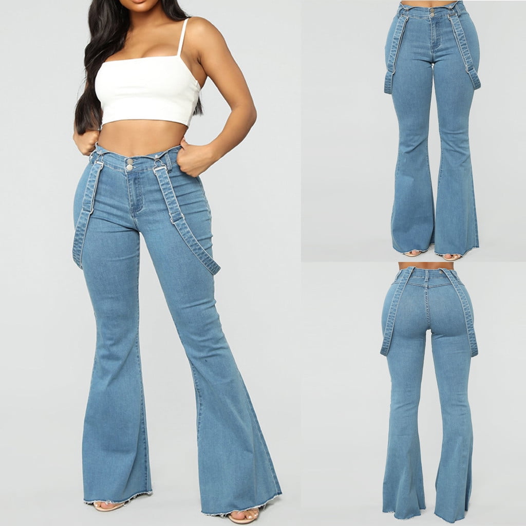 Miarhb Miarhb Women High Waist Zipper Jeans Button Strap Pants