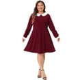 thumbnail image 3 of DARING DIVA Plus Christmas Peter Pan Collar A Line Knee Length Dress 1X Burgundy, 3 of 6