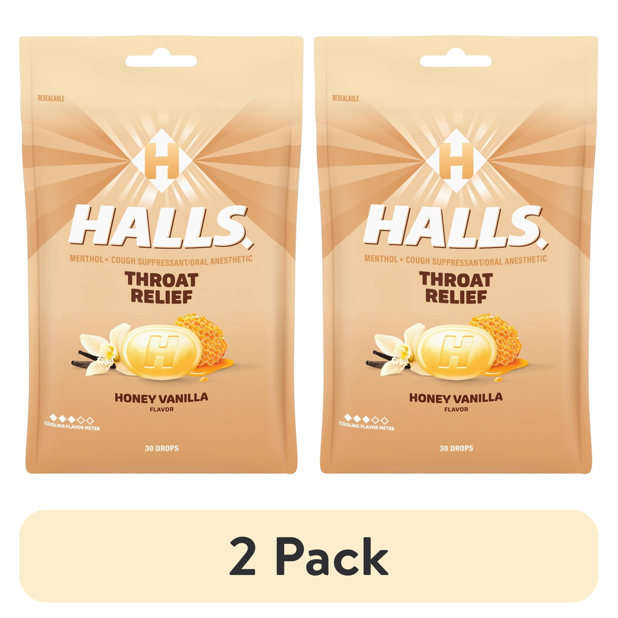 (2 pack) HALLS Throat Relief Honey Vanilla Cough Drops, FSA/HSA Eligible, 30 Drops