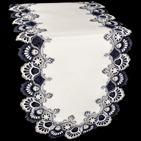 Blue White Lace 70 Dresser Scarf Table Runner Doily Navy Blue White Lace 70 Dresser Scarf Table Runner Doily Navy