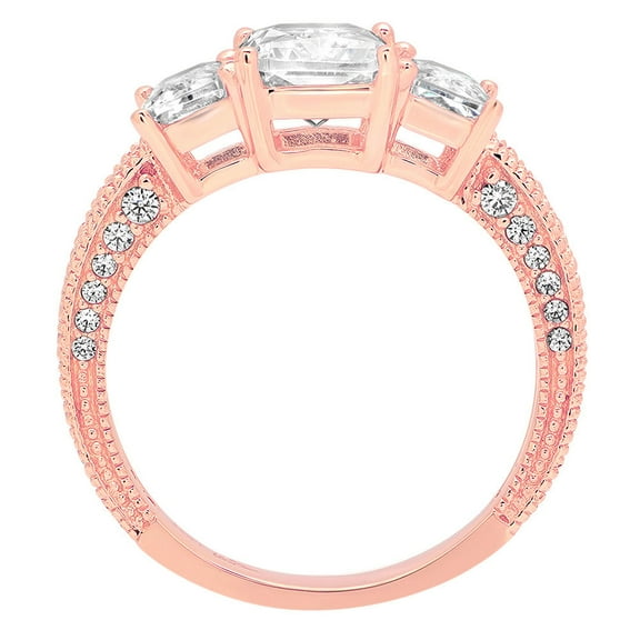 3.61 ct Emerald Cut Simulated Diamond Three-Stone Engagement Ring for Women in 18K Rose Gold