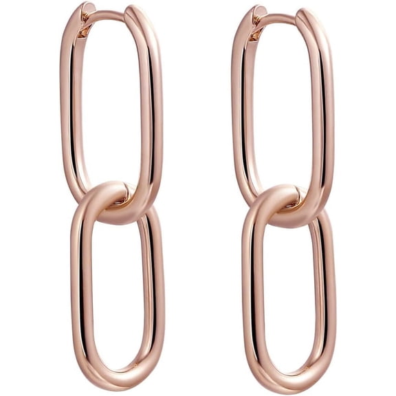 Gold/Silver Hoop Earrings For Women,14K Gold Plated Paperclip Link Chain Earrings Chunky Gold Hoop Dangle Earrings