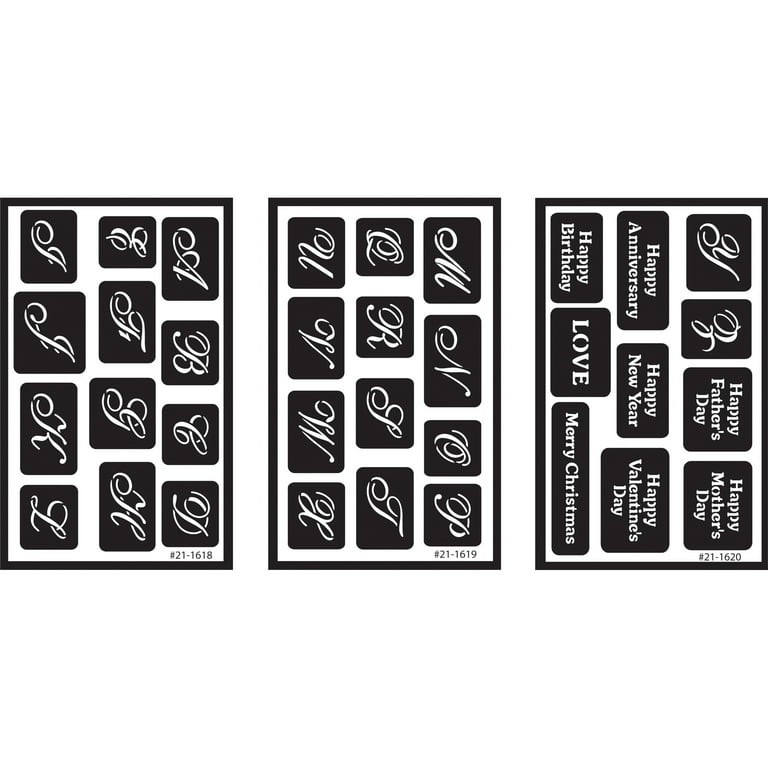 Armour Over 'N' Over Glass Etching Stencil - Script, Pkg of 3
