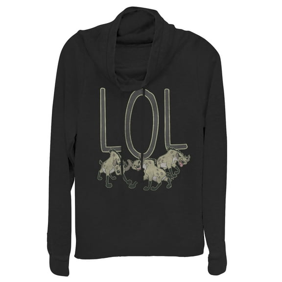 Junior's Lion King Hyenas LOL Cowl Neck Sweatshirt Black 3X Large