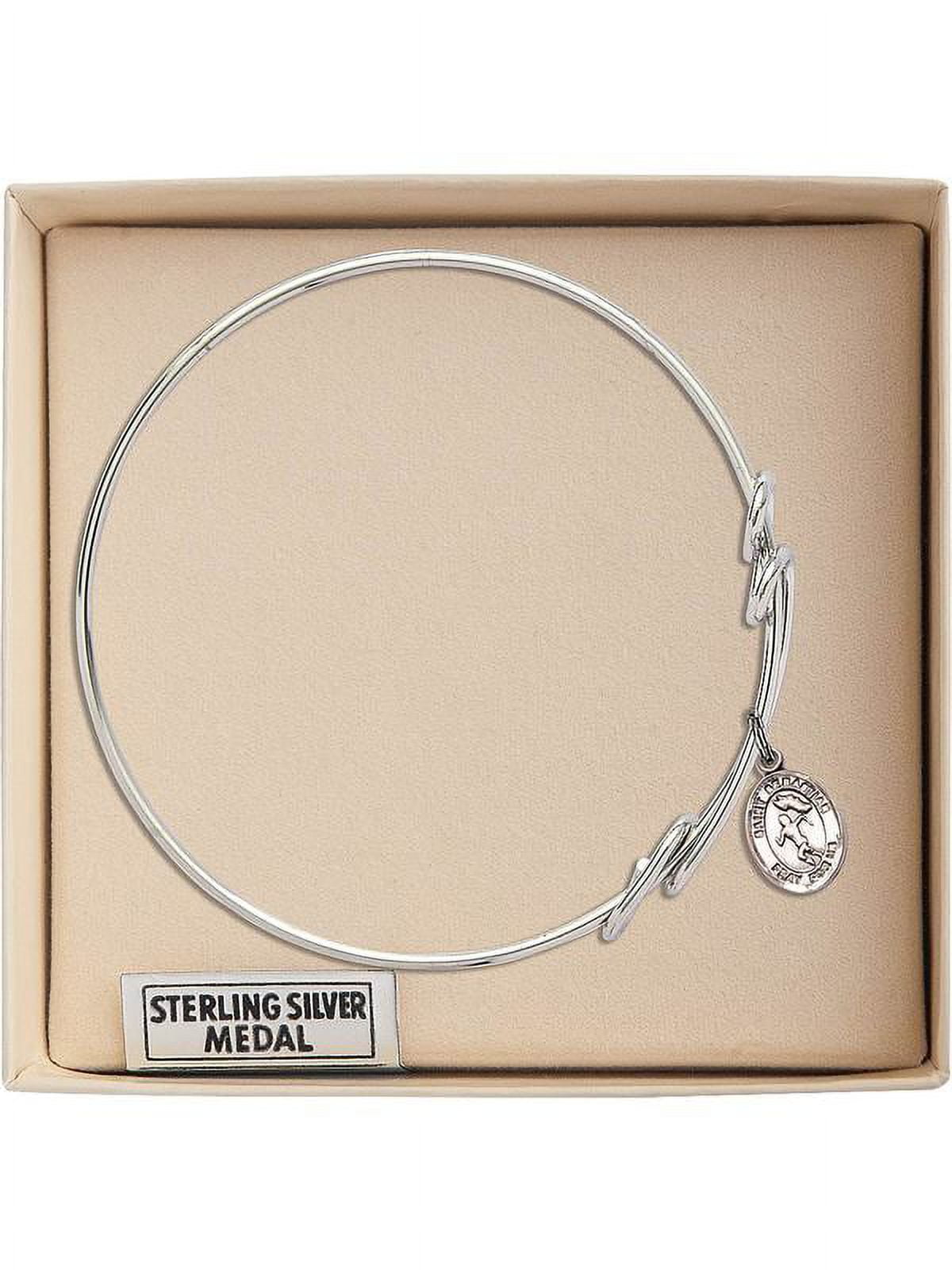8 1/2 inch Round Double Loop Bangle Bracelet w/ St. Sebastian/Track&Field in Sterling Silver
