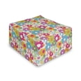 thumbnail image 1 of Floral Rectangle Pouf, Rainbow Colored Vivid Image Sixties Inspired Blooming Nature Symmetrical Pattern, Under Desk Foot Stool for Living Room Office Ottoman with Cover, 25", Multicolor, by Ambesonne, 1 of 4