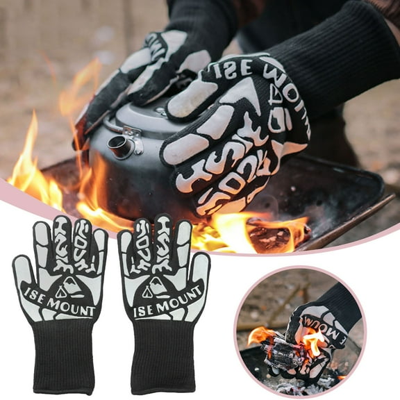 Clearance Oven Mitts under $5,Outdoor 800 High Temperature Gloves Thermal Insulation And Anti Scalding Gloves Silicone Flame Retardant BBQ Barbecue Oven Thickened Gloves