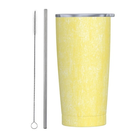 

Yellow Wood Texture Insulated Stainless Steel Mug Splash-Proof Push-Pull Lid Car Straw Cup - 20 oz