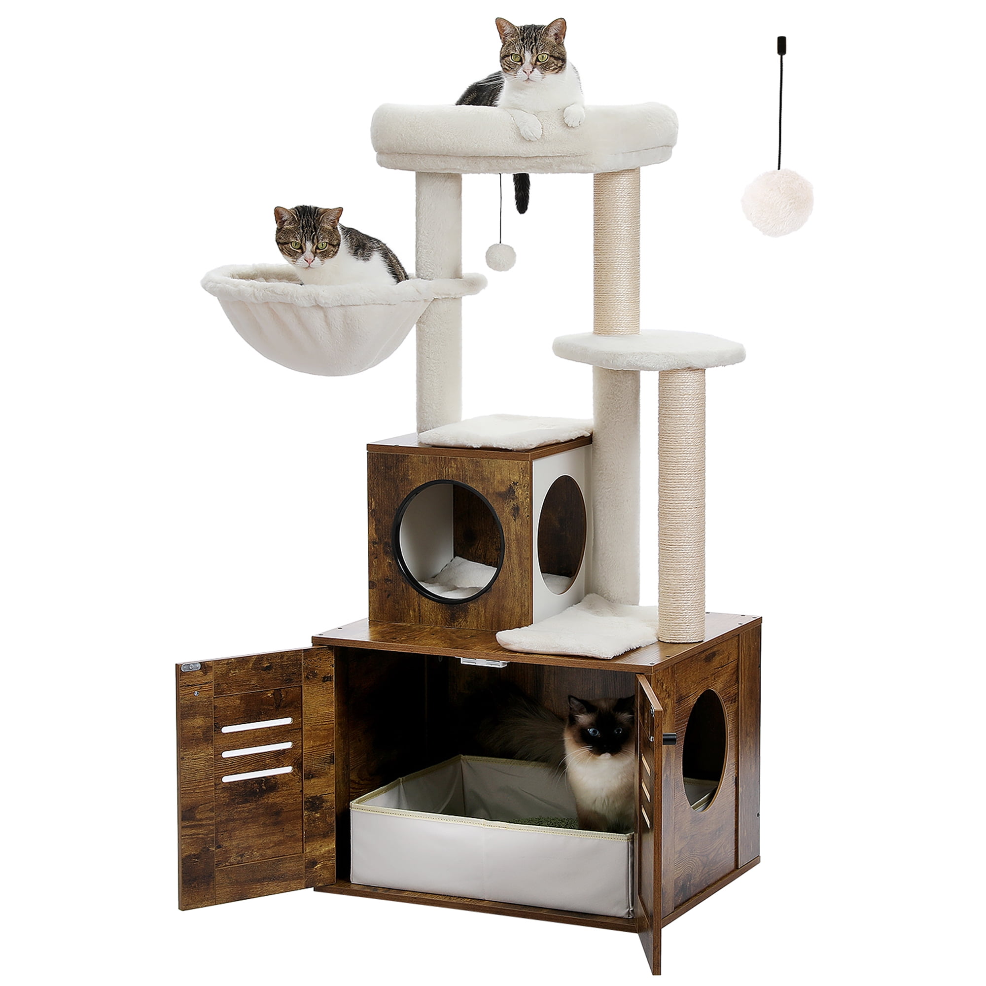 Pefilos 50" Cat Tree Tower for Indoor Cats with Hammocks, Multi-Level Cat Condo for Adult Cats Play House Activity Center Cats with Litter Box Included, Brown Pefilos 50" Cat Tree Tower for Indoor Cats with Hammocks, Multi-Level Cat Condo for Adult Cats Play House Activity Center Cats with Litter Box Included, Brown