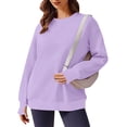 thumbnail image 2 of QATAINLAV Workout Tops for Women with Thumb Holes Casual Long Sleeve Sweatshirt Solid Color Crew Neck Loose Pullover Tunic T-Shirts, Purple, XXL, Gifts for Girls, 2 of 10