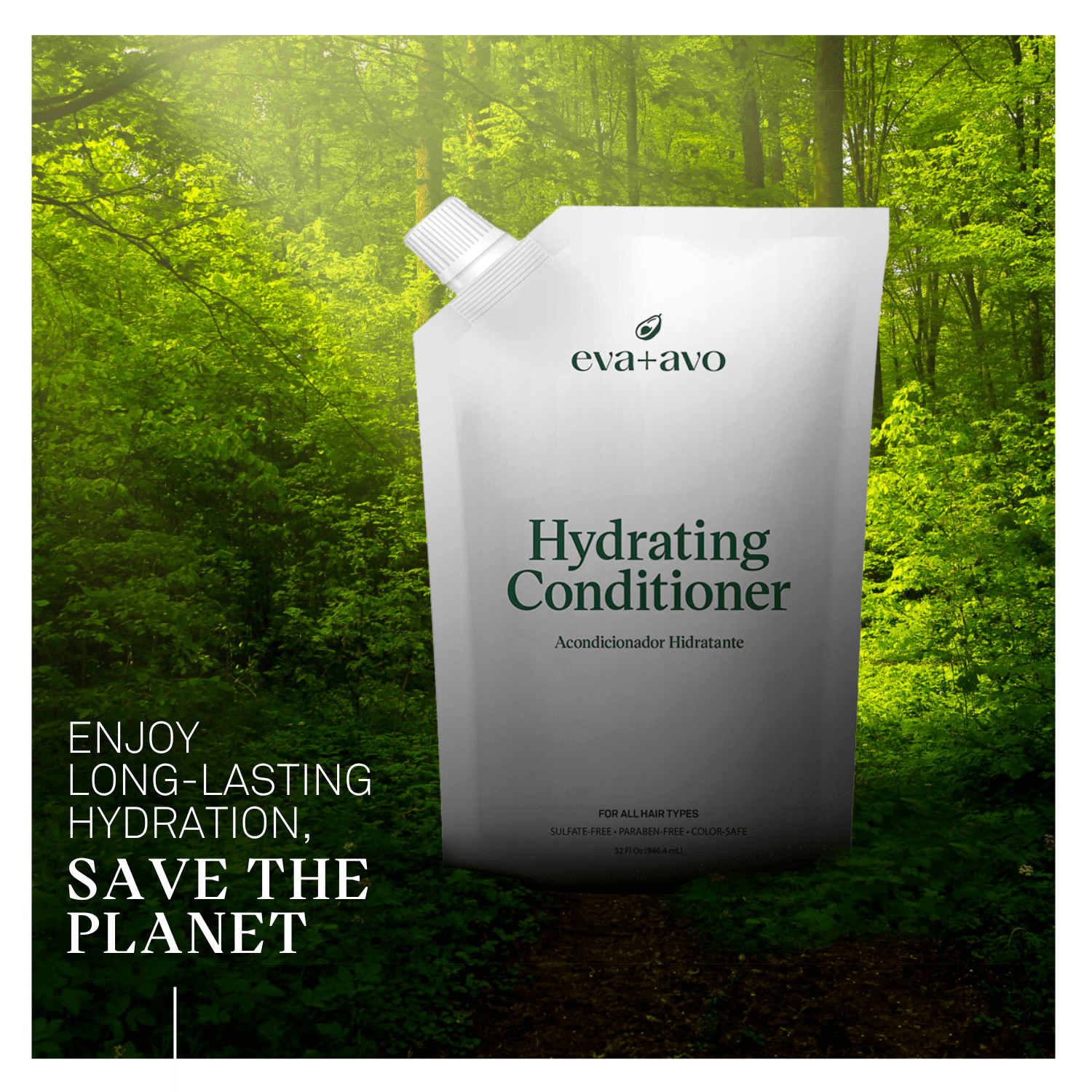 eva+avo Sulfate Free Conditioner with Avocado Oil, All Hair Types, Squeeze Pouch, 32 fl oz