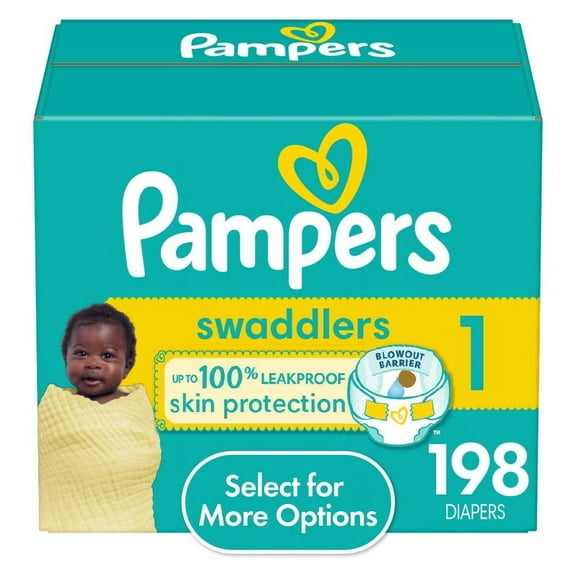 Pack of 2 Pampers Swaddlers Diapers, Size 1, 198 Count