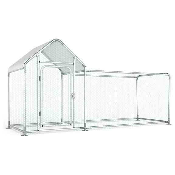 Outdoor Metal Chicken Coop Run for 15-20 Chickens 118" L x 39.4" W x 59" H Walk-in Chicken Runs Cage Hen House for Yard with Cover Silver