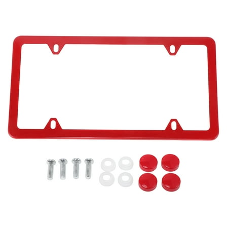 License Plate Frame Stainless Steel Car License Plate Frame Bracket with Screws Caps 4 Hole Red Oval Hole Narrow Frame