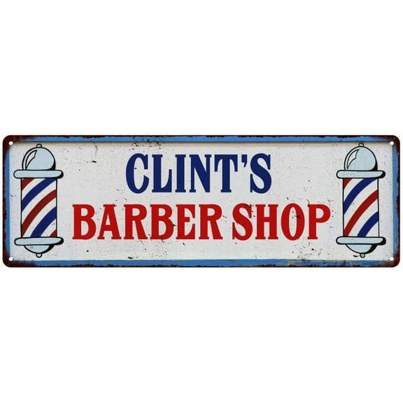CLINT'S Barber Shop Hair Salon Gift Metal Sign Retro 6x18 206180031089
