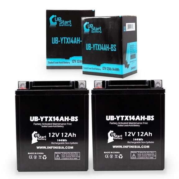 2-Pack UB-YTX14AH-BS Battery Replacement for 1992 Suzuki LT-4WD QuadRunner 250 CC ATV - Factory Activated, Maintenance Free, Motorcycle Battery - 12V 12AH, UpStart Battery Brand