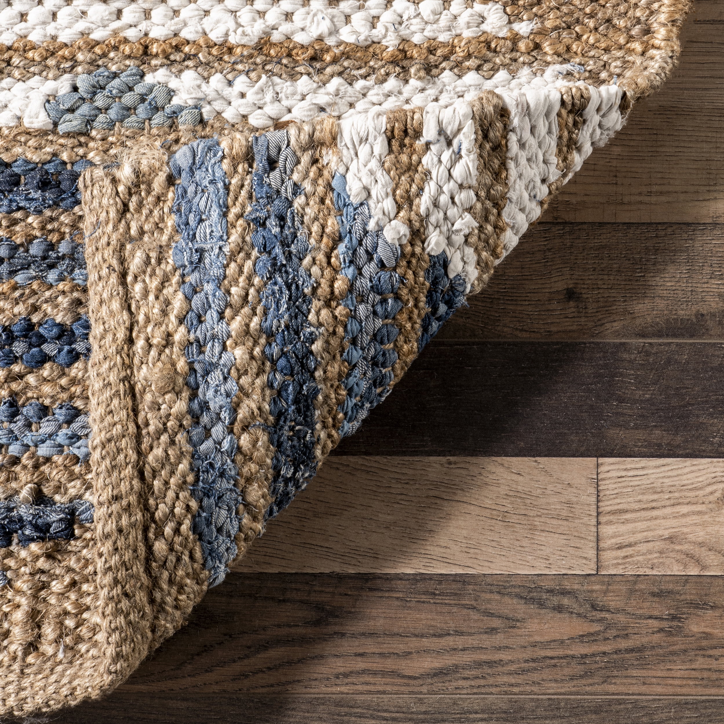 nuLOOM Hand Braided Marla Denim And Jute Diamonds Area Rug, 12' x 15', Off White