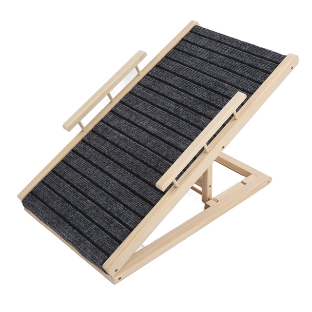 Dog Ramp, Height Adjustable Wooden Folding Portable Pet Ramp with Non Slip Carpet Surface and Handrail Lightweight Stable Dog Stairs Pet Steps for Bed, Couch and Car