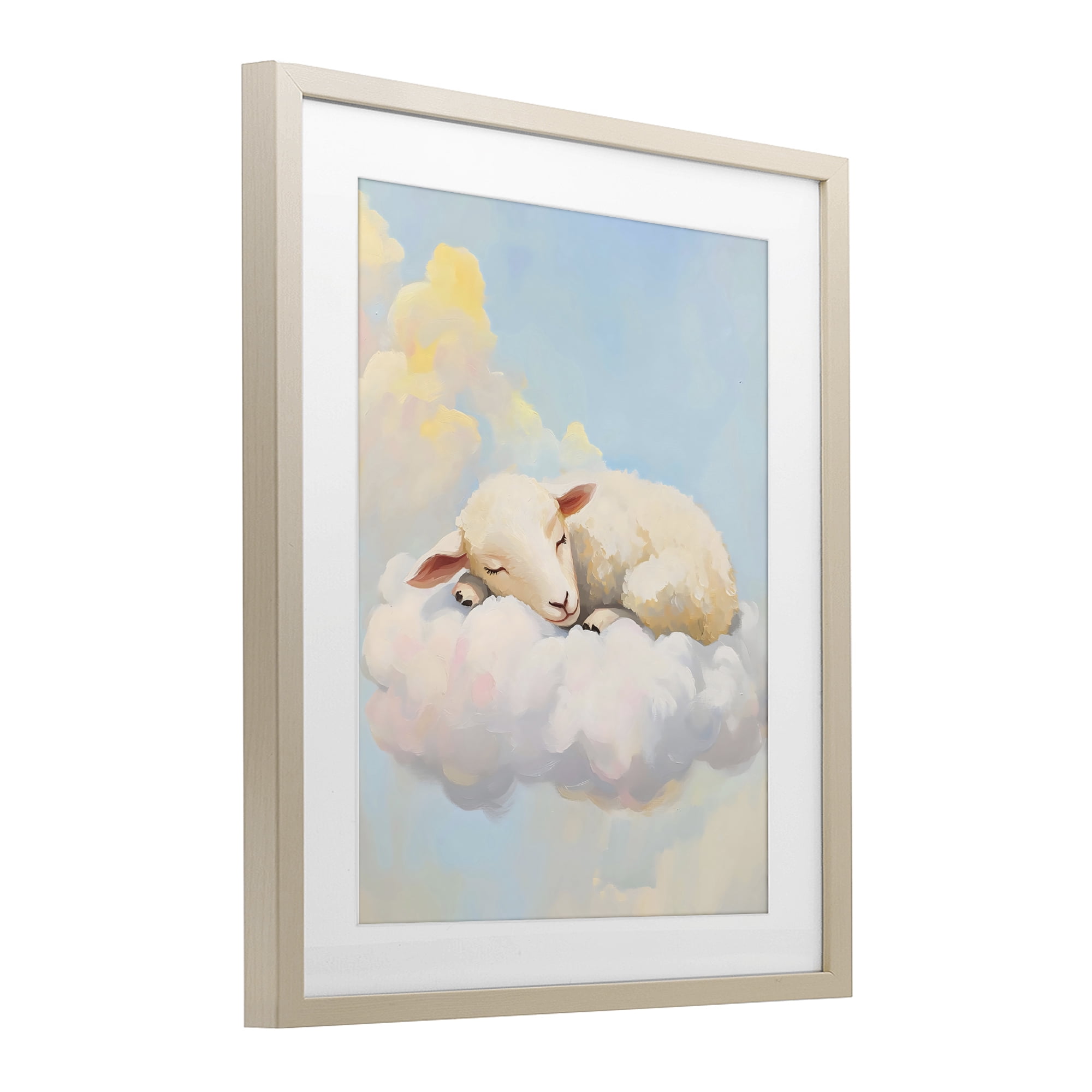 Stupell Industries Sleeping Sheep on a Cloud Birch Framed Print Under Glass, design by The Prints Vibe