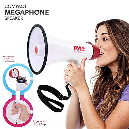 40 Watt Professional Megaphone Clear Sound & Ergonomic Grip -  Multi-Function with Talk, Siren, Volume Control - Detachable Handheld Mic -  Indoor 