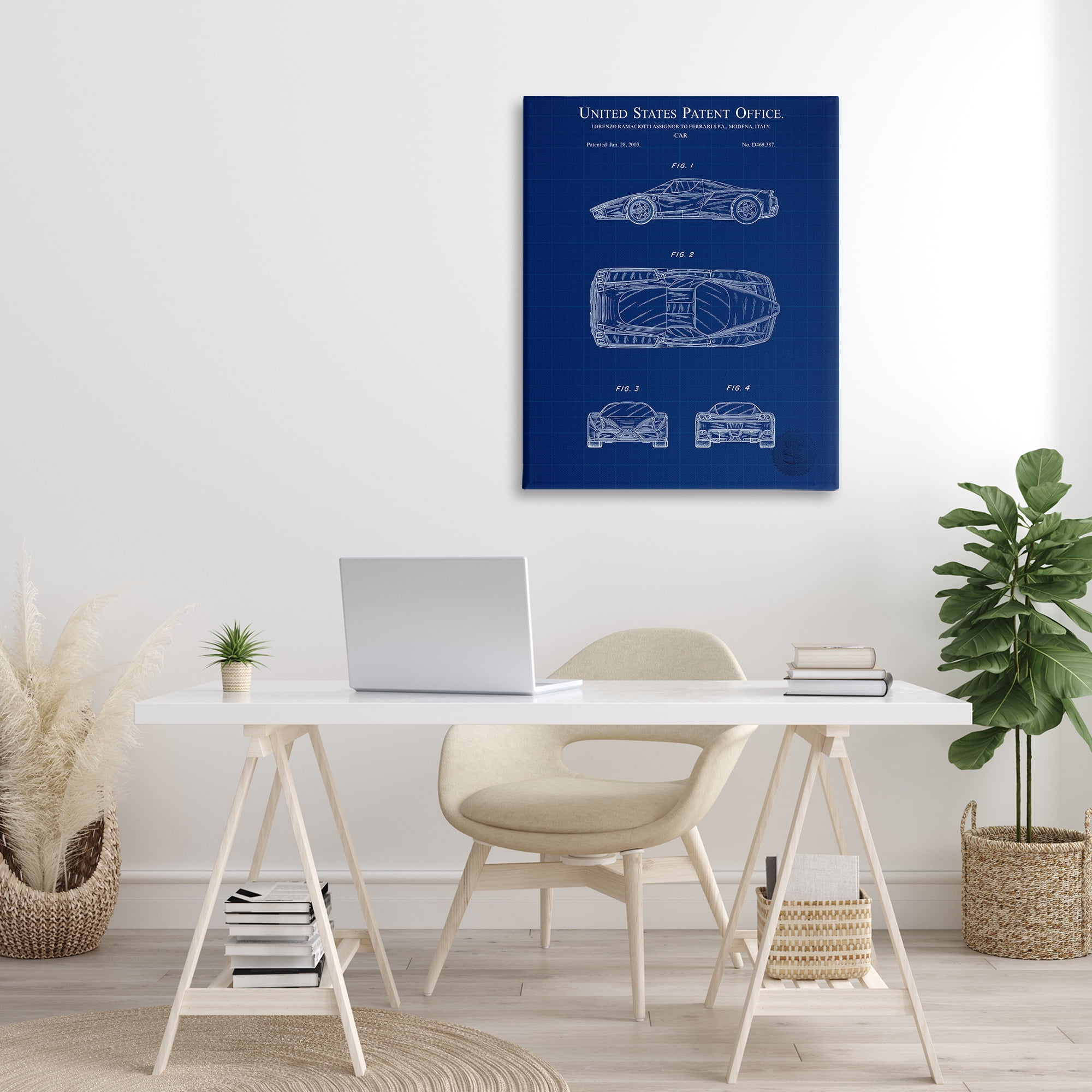 Stupell Industries Detailed Car Blueprint Transportation Painting Gallery Wrapped Canvas Art Print Wall Art, 30 x 40