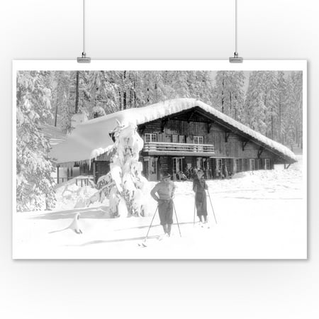 Yosemite Natl Park Map - Yosemite Nat'l Park, California - A Couple Cross-Country Skiing (9x12 Art Print, Wall Decor Travel Poster)