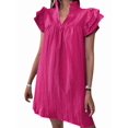 thumbnail image 3 of Women Summer Short Dress Casual V Neck Short Sleeve Tiered Mini Sun Dress Beach Vacation Sundress Rose Red XL, 3 of 7