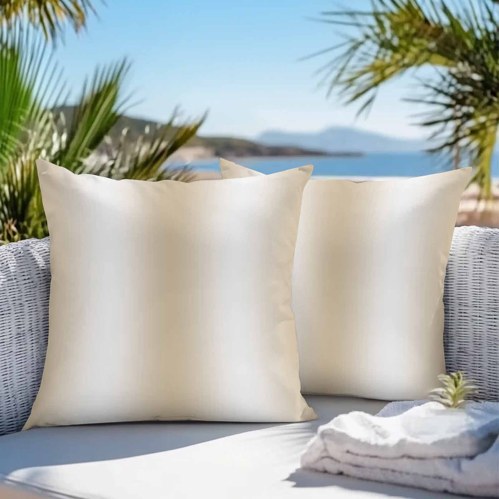 Beige White Ombre Throw Pillow Covers 20x20 Inch Set of 2, Abstract Art Modern Cream Gradient Waterproof Outdoor Pillow Covers, Decorative Cushion Pillowcases for Couch, Sofa, Bed, Garden, Patio