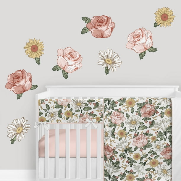 Vintage Floral Boho Peel and Stick Wall Decal Stickers Art Nursery