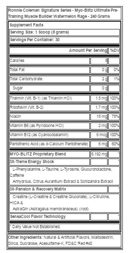 Ronnie Coleman Signature Series Myo Blitz Xs Watermelon Rage 240 G Walmart Com