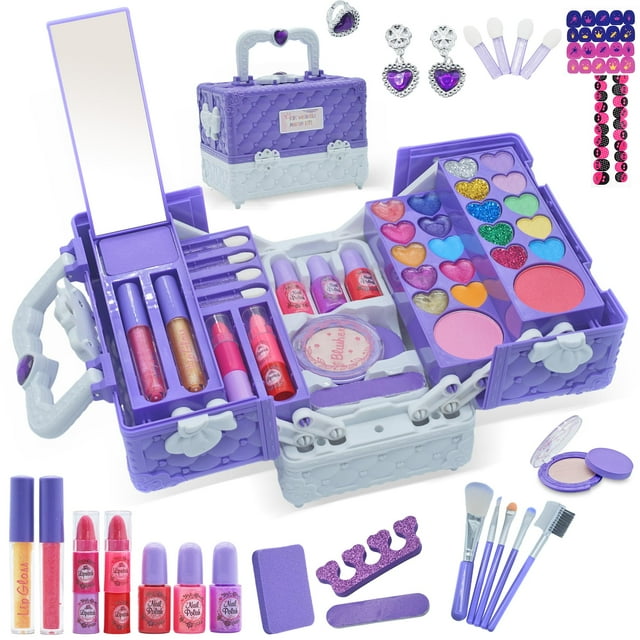 Kit de maquillaje Amerrly Kids para niñas, seguro, lavable con funda de 4 a 12 años