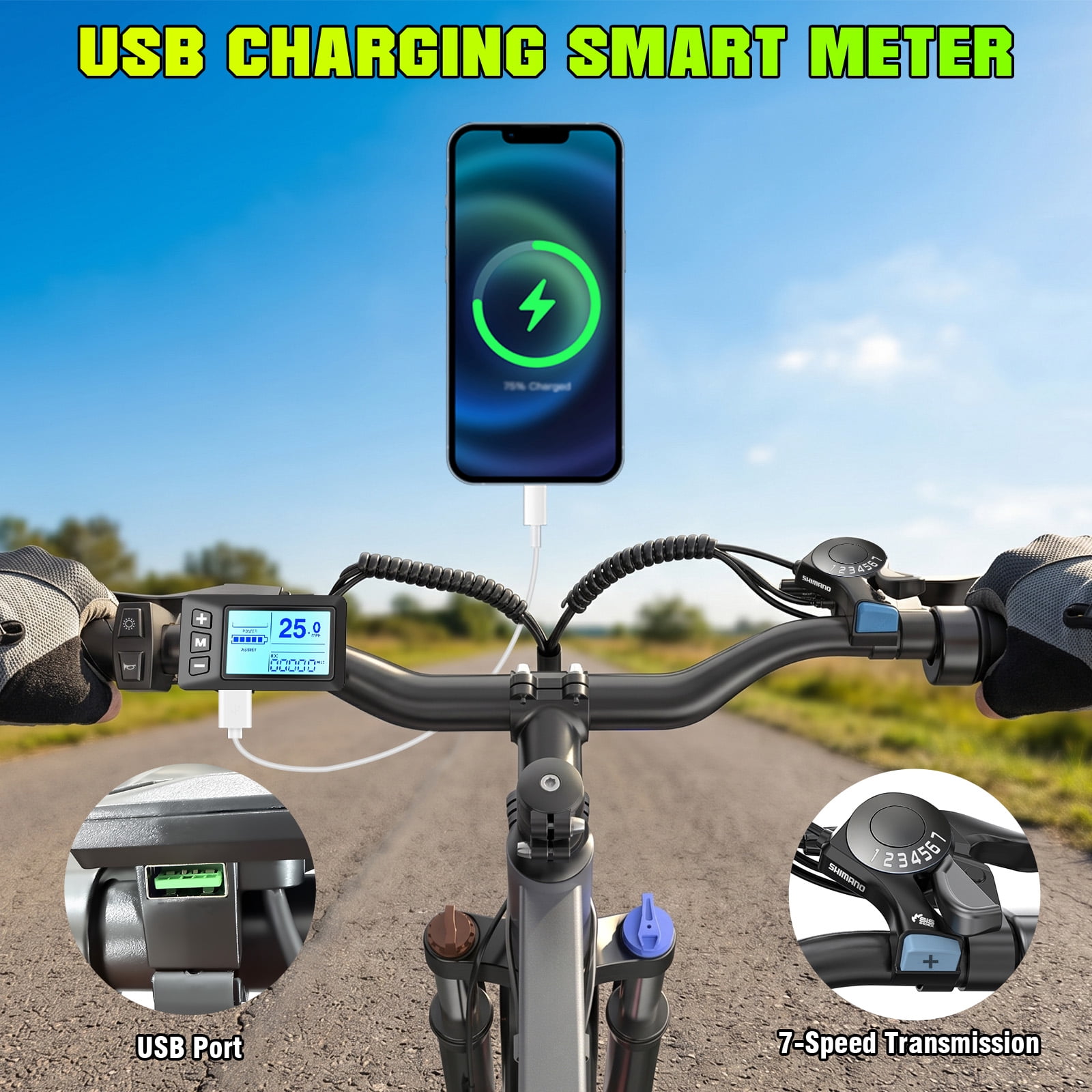 Electric Bike for Adults, 26" Commuter Ebikes with 7-Speed Gears, 25MPH, 720W Peak Motor, Removable Battery, 50 Miles Range, Electric Mountain Bicycle for All Terrain UL2849