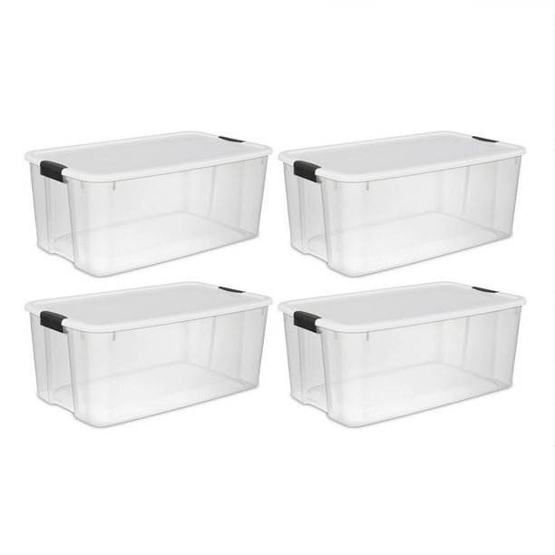 Sterilite 116 Quart Clear Stackable Latching Storage Box Containers, 4 ...