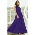 thumbnail image 3 of Womens Long V-Neck Ruffle Sleeveless Bridesmaid Prom Gown Maxi Dress, 3 of 5