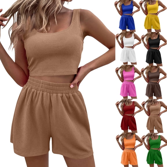 Fashion Plus Size Two Piece Sets For Women Summer Solid Tank Top Shorts Casual Home Set