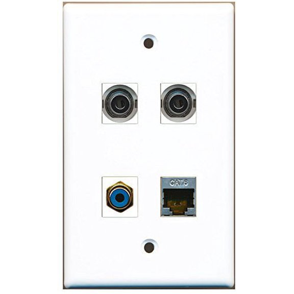 RiteAV - 1 Port RCA Blue 1 Port Shielded Cat6 Ethernet 2 Port 3.5mm Wall Plate