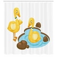 thumbnail image 3 of Duck Shower Curtain, Funny Cartoon Illustration of Two Ducks in a Pond Nursery Composition, Fabric Bathroom Set with Hooks, 69"W X 84"L Extra Long, Mustard Umber and Pale Blue, by Ambesonne, 3 of 3