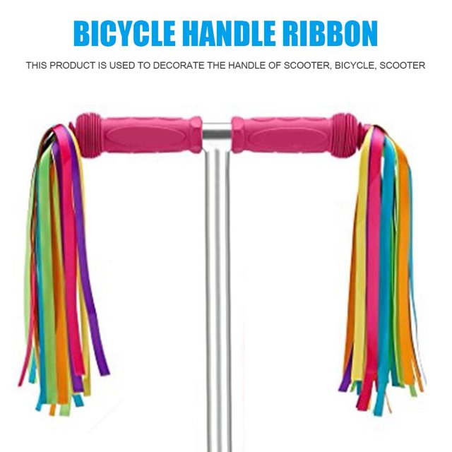 2x banderines con borlas para manillar de bicicleta, cinta para bicicleta para niños (amarillo y rosa)