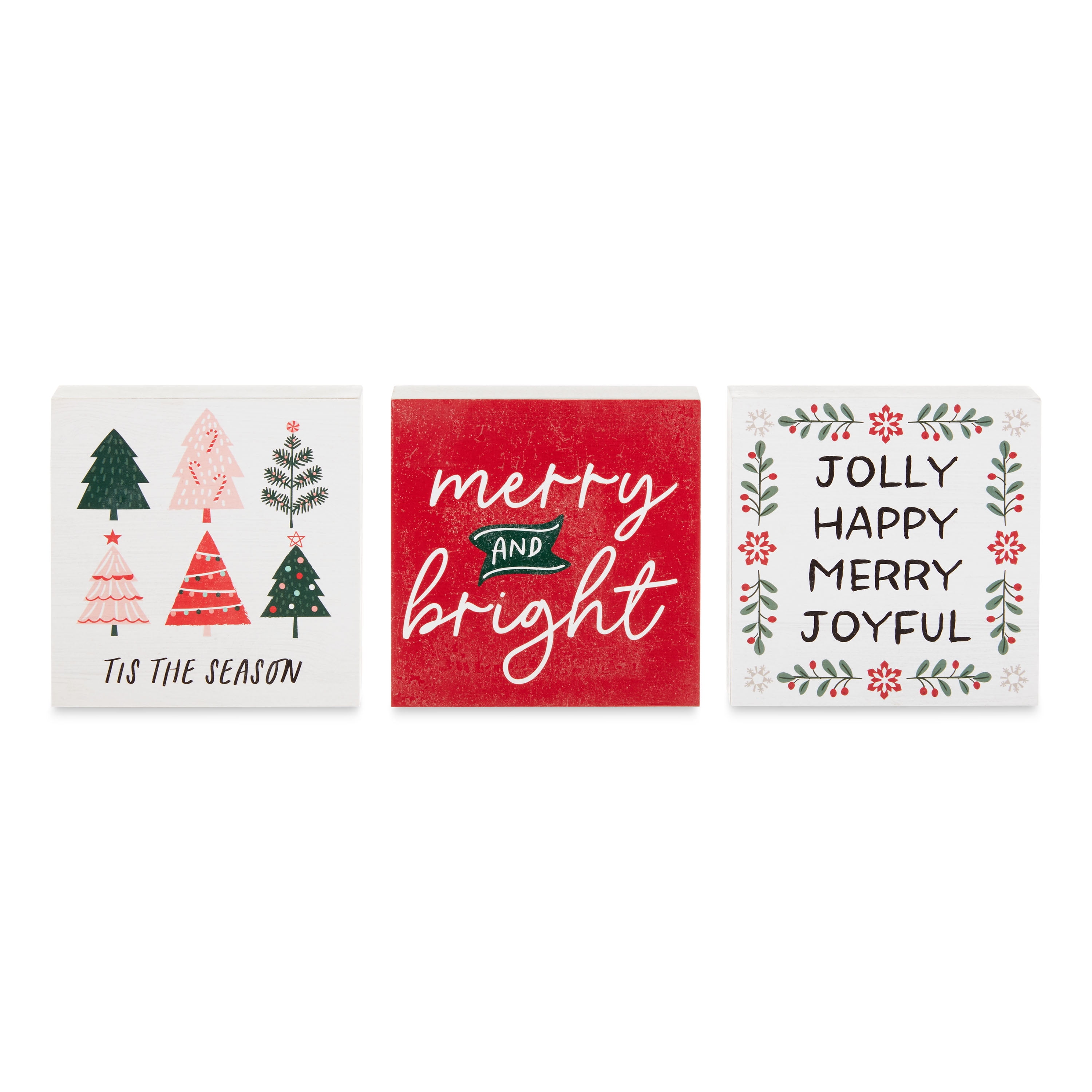 Holiday Time Christmas Tabletop Sign Decorations, 3 Pack