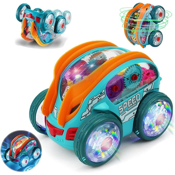 Dynamic Gear-Powered Car with Led Lights, Funny LED Bump and Go Toy Cars for Children Aged 3-8 Years, Children's Transparent Luminous Toy Car with Colorful Moving Gears (1pc)
